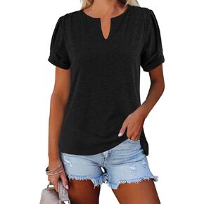 Women's Casual V Neck T-Shirts Short Sleeve Summer Cute Tunic Tops Tees Loose Solid Basic Blouses