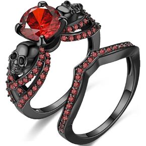 Gothic Black Skull Rings Red Purple Crystal Ring Cocktail Party Halloween Biker Rings for Women Christmas Gifts