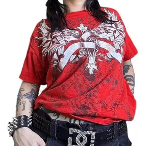 Fairy Grunge Shirt for Women Y2K Vintage Graphic Skeleton Printed Short Sleeve Tee Shirts Loose Fit Fairycore Tops