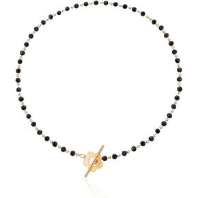 Boho Black Crystal Choker Necklace for Women Teen Girls,Dainty Gemstone Flower Choker Necklace OT Buckle Handmade Jewelry Gifts