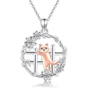 Twoowl Cat Necklace 925 Sterling Silver Cat Pendant Animal Jewelry Gifts for Women Girls Cat Lover Birthday