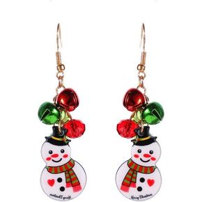 Snowman Red Green Christmas Jingle Bell Tinkle Cute Ornament Dangle Drop Earrings for Women Teen Girls Fish Hook Dangling Hanging Hypoallergenic Holiday Festival Party Jewelry Gift for Bff Sister