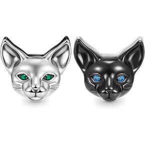 GNOCE Double Sided Cat Charms 925 Sterling Silver Animal Charms Bead Fit Bracelet/Necklace For Women Girls Wife Daughter
