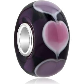 CharmSStory 925 Sterling Silver Heart Glass Charms Bead For Bracelets