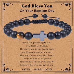 First Communion Bracelets for Girls Cross Bracelet Natural Stone Beads Bracelet Baptism First Communion Gifts Birthday Gifts for Goddaughter Girls