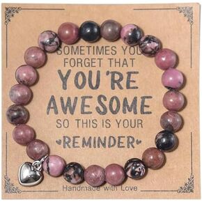 tenghong2021 Natural Stone Inspirational Bracelet for Women Natural Stone Healing Relaxation Chakra Bracelet Sometimes You Forget You're Awesome Bracelets for Teen Girls Gifts Jewelry