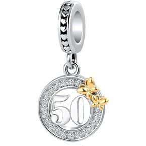 NanMuc 16 18 21 40 50th Happy Birthday Charms fit European Bracelet Necklace Gold Butterfly Dangle Bead for Daughter Son Girls Mom