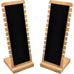 2 Pack Bamboo Panel Jewelry Necklace Tabletop Display Boards Stand (Black)
