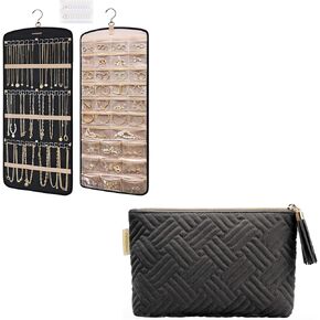 BAGSMART Hanging Jewelry Organizer with Small Cosmetic Bag, Elegant Roomy Makeup Bags Necklace Holder Anti-tangle Earrings Rings Hanger with 20 Jewelry Bags
