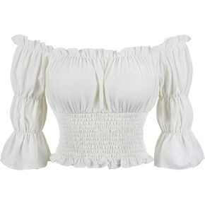 Pirate Shirt Women Renaissance Blouse Crop Top Off Shoulder Tops for Womens Pirate Costume
