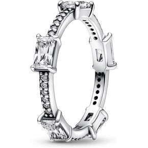 Pandora Rectangular Bars Sparkling Pavé Ring - Elegant Silver Ring for Women - Layering or Stackable Ring - Jewelry Gift for Her - Sterling Silver with Clear Cubic Zirconia - With Gift Box