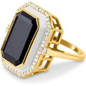 MAX + STONE Big Octagon Shape Gemstone Rings for Women with Enamel & White Sapphire Accents | 14k Gold over Sterling Silver Hypoallergenic Statement Rings in Size 7
