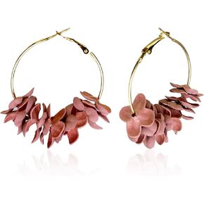 CWVHQ Bohemian Lightweight Big Fabric Flowers Dangle Earrings Handmade Charm Chic Petal Hoop Earrings Statement Tassel Earrings for Women Girls Vacation Weddin