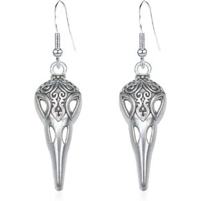 Seakuur Halloween Jewelry Silver Crow Skull Earrings Charm Dangle Earrings Raven Earrings Bird Skull Jewelry Gothic Gift Set Punk Design