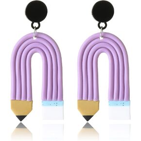 Teacher Earrings For Women Clay Pencil Acrylic Cute Funny Coloful Polymer Clay Handmade Dangle Dainty Earrings For Girl Jewelry Hypoallergenic