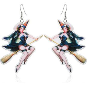 CWVHQ Halloween Witch Earrings Cute Witch Hat Drop Earrings Cartoon Witch Earrings for Women Girls Halloween Party Jewelry