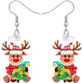 BONSNY Acrylic Dangling Novelty Funny Christmas Reindeer Deer Earrings Hypoallergenic Designer Jewelry Gifts For Women Girls Kids