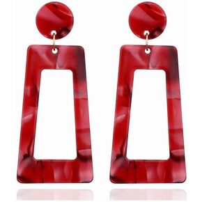 Acrylic Earrings Statement Geometric Earrings Resin Acetate Drop Dangle Earrings for Women Girls Colorful Leopard Resin Trapezoid Mottled Hoop Earrings Fashion Jewelry