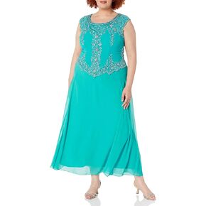 J Kara Women's Cap Sleeve Long Beaded Dress