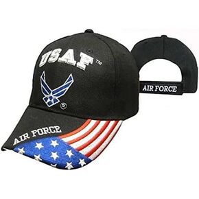 Air Force Wings Patriotic USA Flag Black Embroidered Cap Hat Licensed 603GB