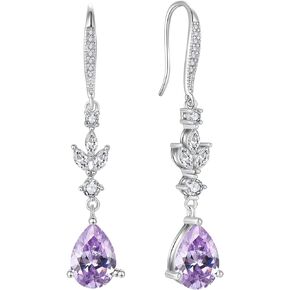 Teardrop Dangle Earrings with 7x10MM Birthstones, 925 Sterling Silver Hook Earrings for Women Jewelry Gifts