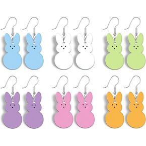 12 Pairs Easter Bunny Dangle Earrings with Nickel Free Hooks Earrings Drop Earrings Holiday Cute Bunny Jewelry