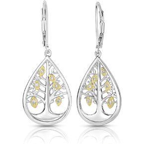 Natalia Drake 1/10 Cttw Diamond Tree Of Life Two Tone Dangle Earrings for Women in Rhodium Plated 925 Sterling Silver Color I-J/Clarity I2-I3