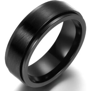 8mm Black Blue Stainless Steel Spinner Anxiety Ring for Men Women Brushed Mens Anxiety Relieving Fidget Rings Chain/Greek Key/Viking Runes/Gear Pattern Center Spinner Ring Wedding Comfort Fit