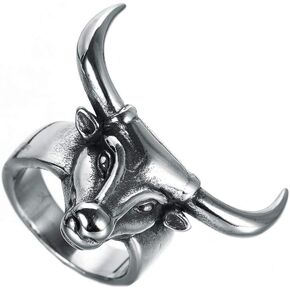 PAMTIER Men's Stainless Steel Vintage Silver Bullfighter Bull Head Ring
