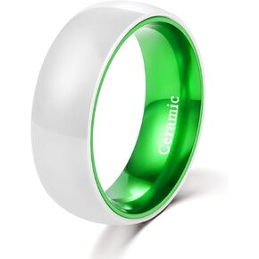 POYA White Ceramic Ring 6mm 8mm Wedding Band for Men Women Inlay Anodized Aluminum Liner Comfort Fit