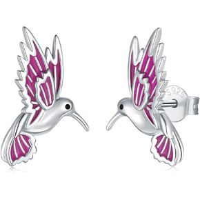 925-Sterling-Silver Cute Hummingbird Stud Earrings - Lovely Flying Bird With Purple Handmade Enamel Animal Hypoallergenic Jewelry Gifts for Women Girls EJALEN, Sterling Silver, No Gemstone in Kuwait