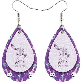 Easter Bunny Earrings Faux Leather Teardrop Dangle Earring Easter Earrings for Women Girls Rabbit Teardrop Dangle Earrings Teardrop Earrings,Easter Earrings,Bunny Earrings, Faux Leather, No Gemstone