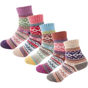 SZYZKJ Wool Socks for Women 5 Pairs Wool Socks Athletic Socks Warm Thick Soft Wool Socks Christmas Gifts Winter Knit Cozy Crew Socks