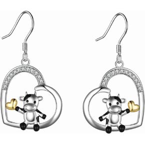 POPLYKE Heart Dinosaur Penguin Cow Earrings for Women 925 Sterling Silver Mom Daughter Animal Jewelry Birthday Gifts for Girls