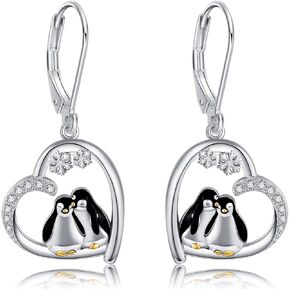 POPLYKE Heart Dinosaur Penguin Cow Earrings for Women 925 Sterling Silver Mom Daughter Animal Jewelry Birthday Gifts for Girls