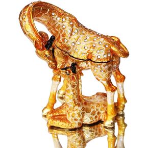Waltz&F Hand Painted Enameled Giraffe mother and child Decorative Hinged Jewelry Animal Trinket Box Unique Home Decor