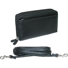 Buxton Pebbled Double Zip String Along Wallet BLACK