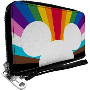 Buckle-Down PU Zip Around Wallet Rectangle Mickey Mouse Pride Ears Icon Rays Multi Color Rainbow
