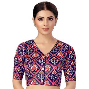 Chandrakala Valentines day Gifts for Her, Patola Print Party Wear Blouses for Women (B209-P)