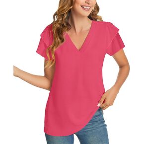 GOUCEHN Womens Summer Casual Dressy Tops Ruffle Short Sleeve V Neck Blouses 2024 Trendy Shirts