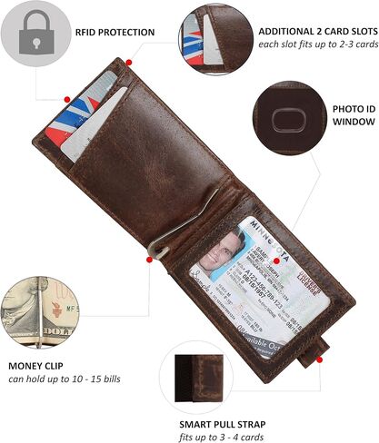Pitaara Genuine Leather Slim Hand Crafted Minimalist Front Pocket Bifold Wallet with RFID Blocking and Money Clip For Men in Saudi Arabia