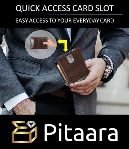 Pitaara Genuine Leather Slim Hand Crafted Minimalist Front Pocket Bifold Wallet with RFID Blocking and Money Clip For Men in Saudi Arabia