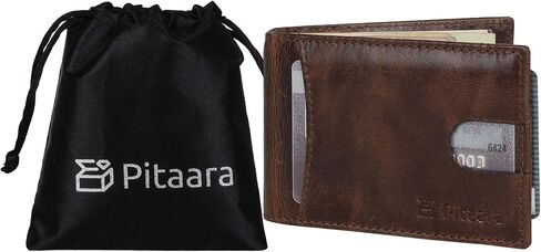 Pitaara Genuine Leather Slim Hand Crafted Minimalist Front Pocket Bifold Wallet with RFID Blocking and Money Clip For Men in Saudi Arabia