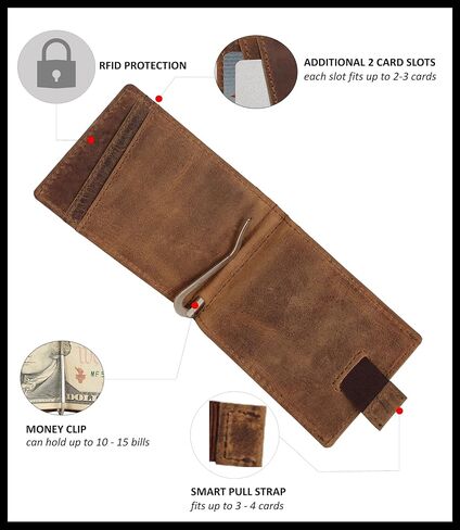Pitaara Genuine Leather Slim Hand Crafted Minimalist Front Pocket Bifold Wallet with RFID Blocking and Money Clip For Men in Saudi Arabia