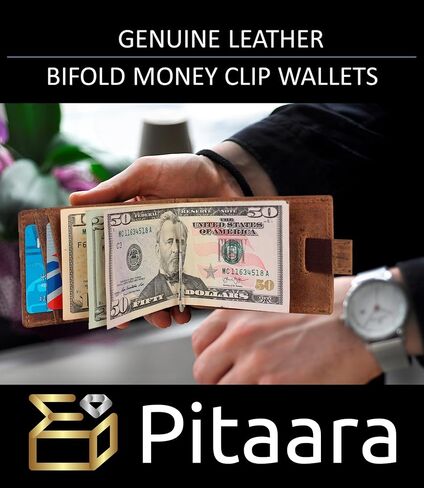 Pitaara Genuine Leather Slim Hand Crafted Minimalist Front Pocket Bifold Wallet with RFID Blocking and Money Clip For Men in Saudi Arabia
