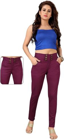 بنطلون قطن 100% للكاحل مريح للمكتب، نحيف، صلب للنساء، ملابس كاجوال مريحة | تصميم الياقوت in Kuwait