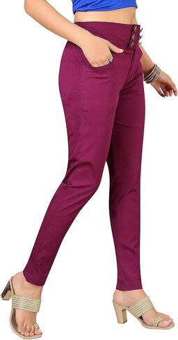 بنطلون قطن 100% للكاحل مريح للمكتب، نحيف، صلب للنساء، ملابس كاجوال مريحة | تصميم الياقوت in Kuwait