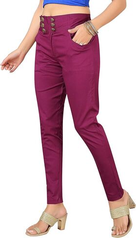 بنطلون قطن 100% للكاحل مريح للمكتب، نحيف، صلب للنساء، ملابس كاجوال مريحة | تصميم الياقوت in Kuwait