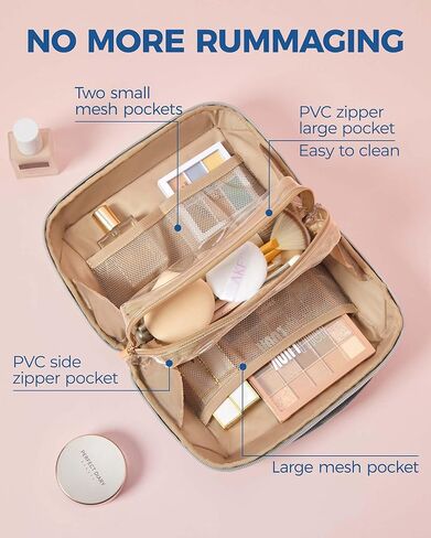 حقيبة مستحضرات التجميل للسفر ذات سعة كبيرة من باغسمارت - حقائب مكياج محمولة، منظم مستحضرات التجميل للسفر للنساء والفتيات، مع مقسم ومقبض، أسود in Kuwait