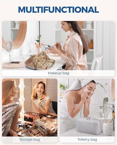 حقيبة مستحضرات التجميل للسفر ذات سعة كبيرة من باغسمارت - حقائب مكياج محمولة، منظم مستحضرات التجميل للسفر للنساء والفتيات، مع مقسم ومقبض، أسود in Kuwait